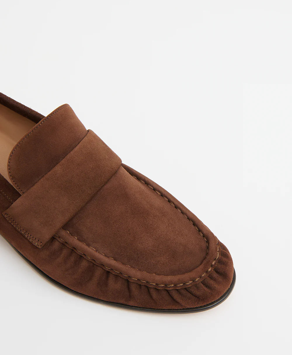 Ruched Loafer in Espreso Suede