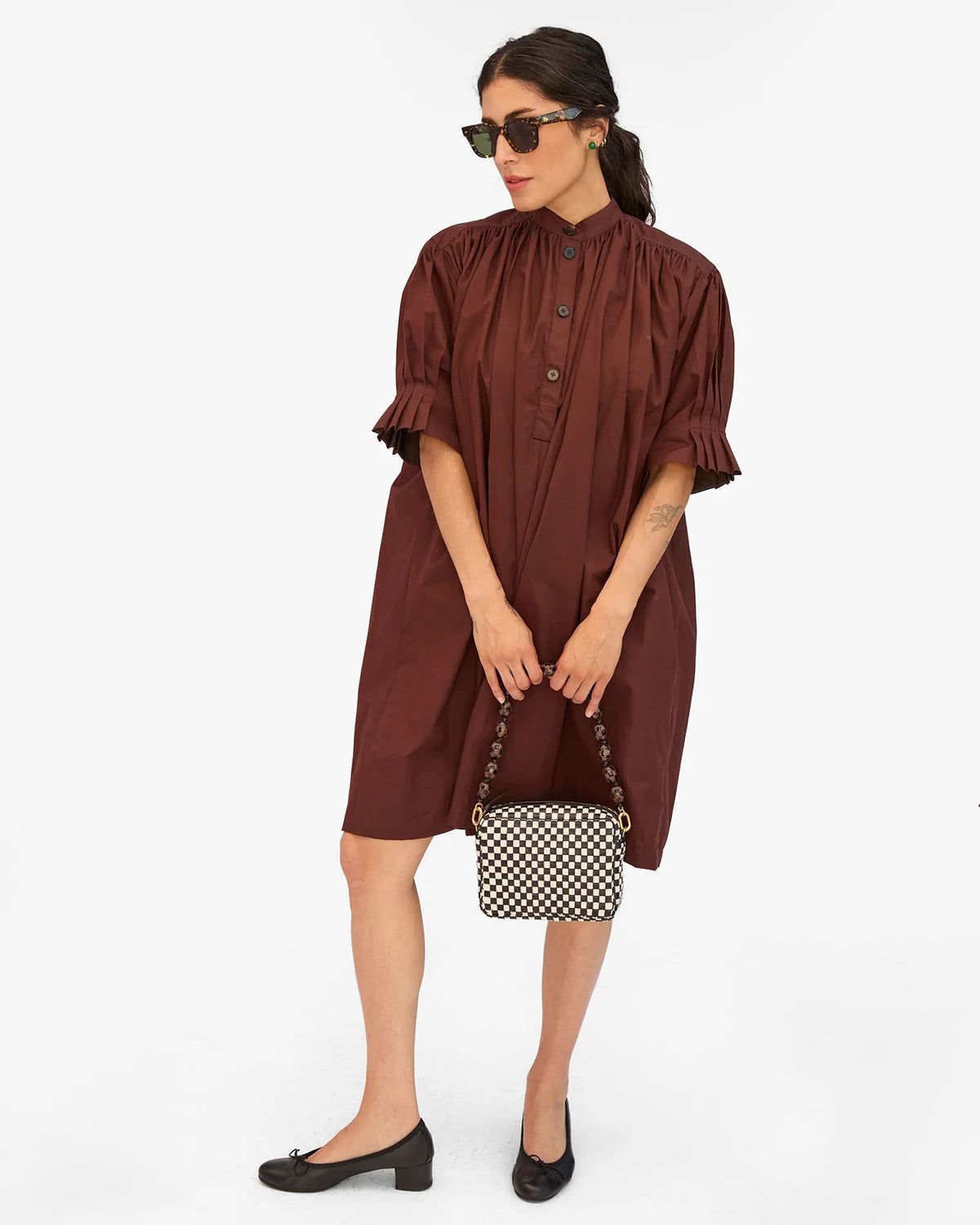 Midi Sac in Black/Cream Woven Checker