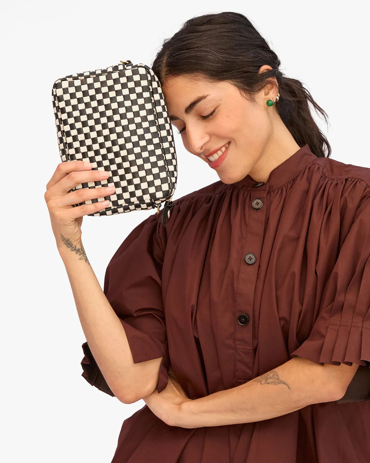 Midi Sac in Black/Cream Woven Checker