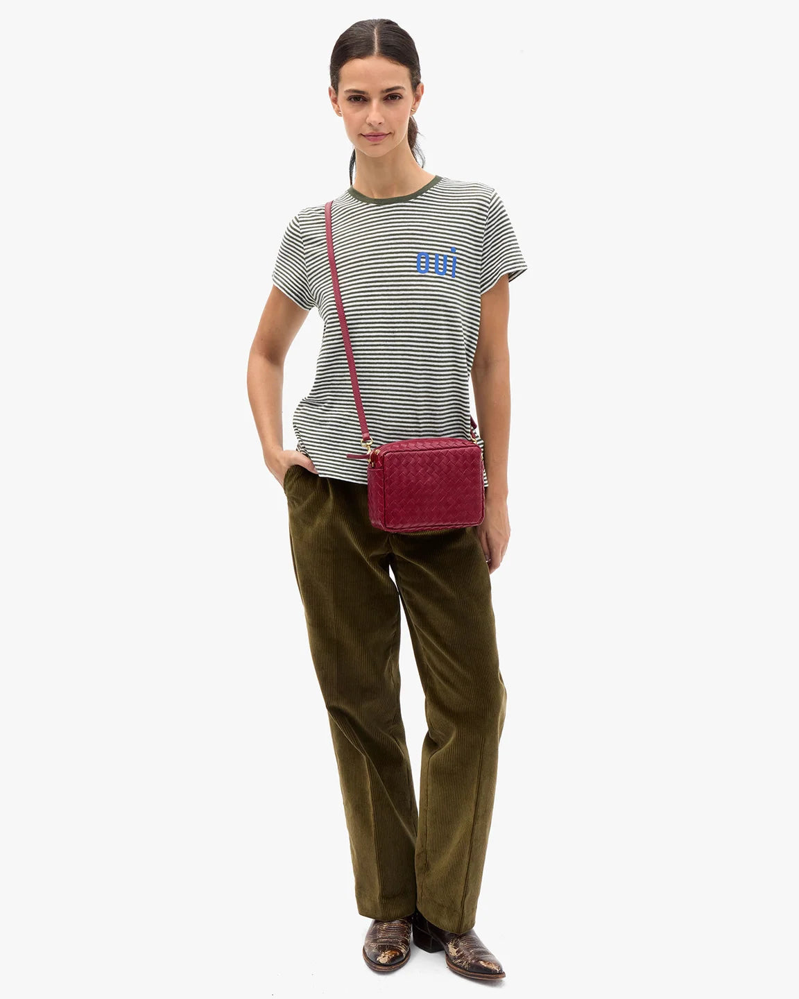 Midi Sac with Pocket in Garnet Diagonal Woven