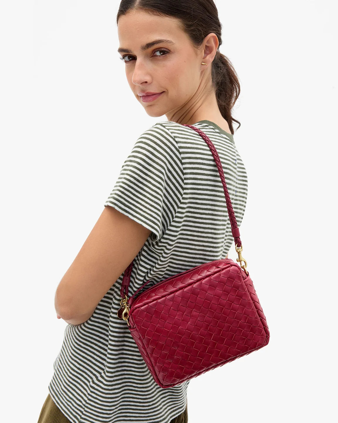 Midi Sac with Pocket in Garnet Diagonal Woven