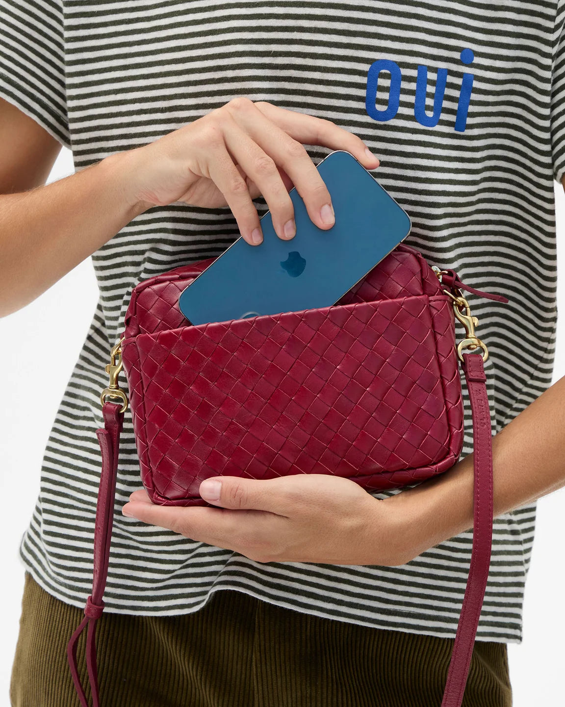 Midi Sac with Pocket in Garnet Diagonal Woven