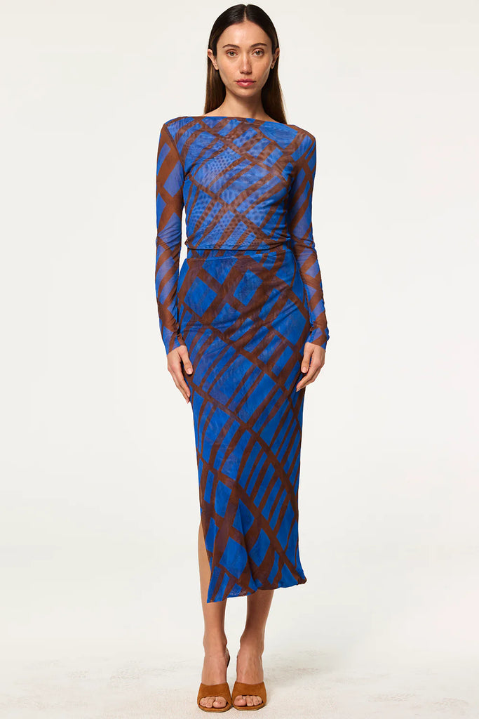 Aisha Skirt in Blue/Brown Matrix Mesh