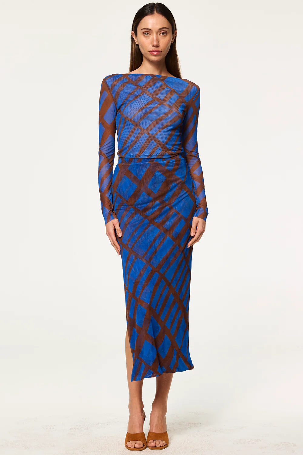 Aisha Skirt in Blue/Brown Matrix Mesh