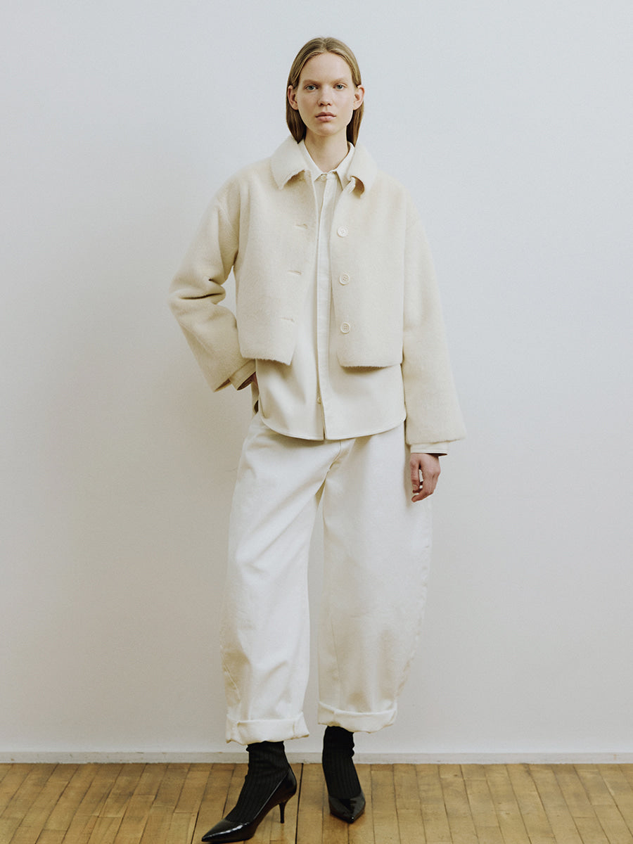 Guddy Short Faux Fur Jacket in Ivory