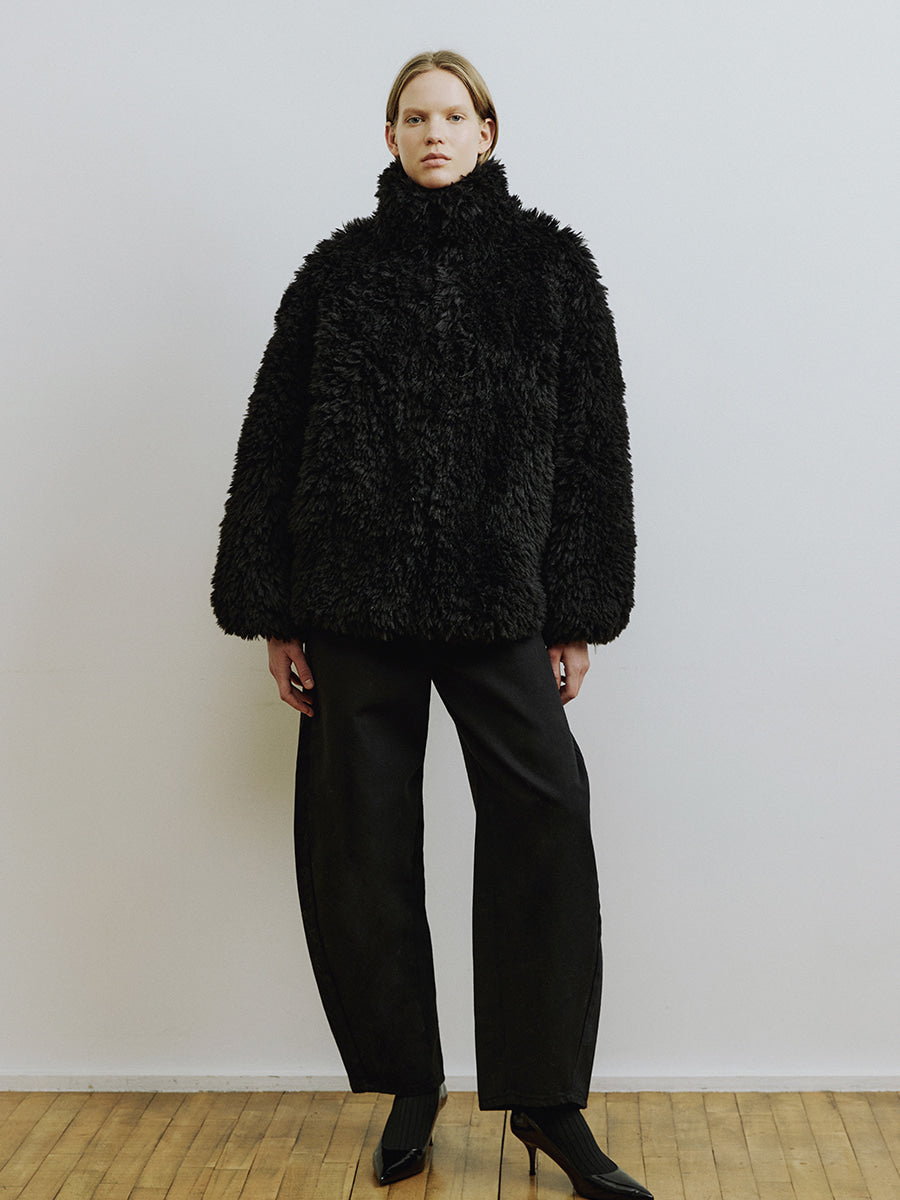Sol Oversized Zip-up Faux Fur Anorak in Black
