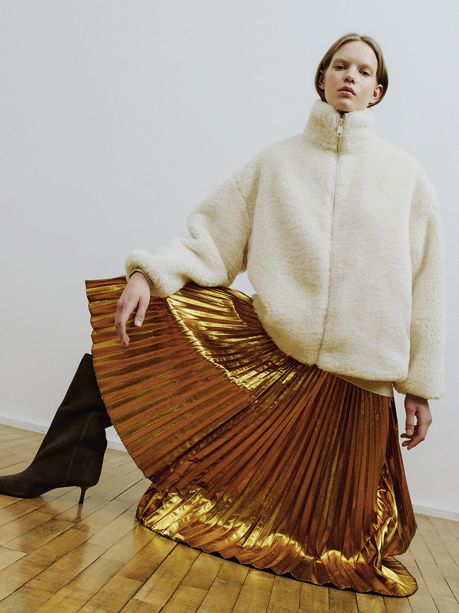 Sol Oversized Zip-up Faux Fur Anorak in Ivory