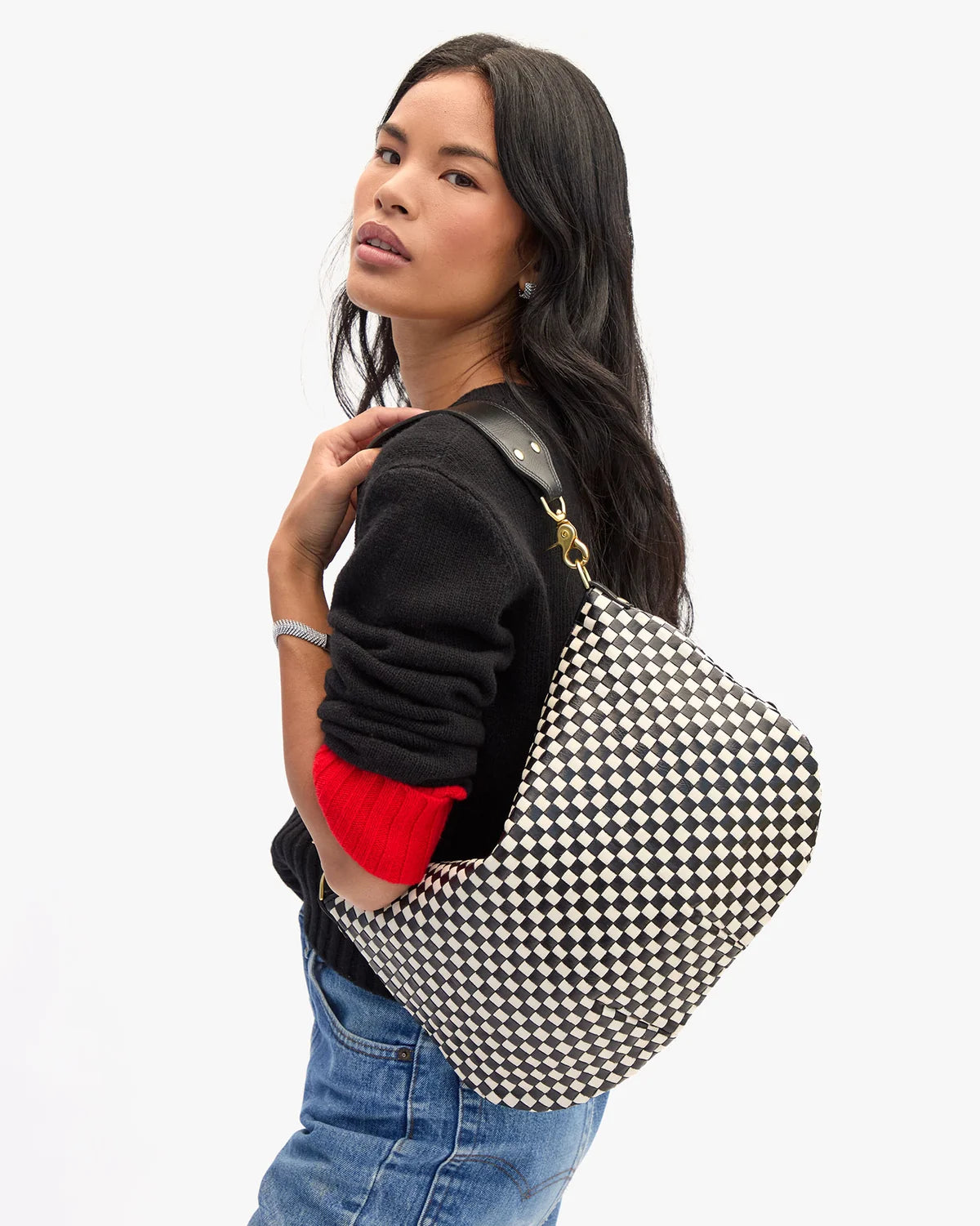 Moyen Messenger in Black/Cream Woven Checker