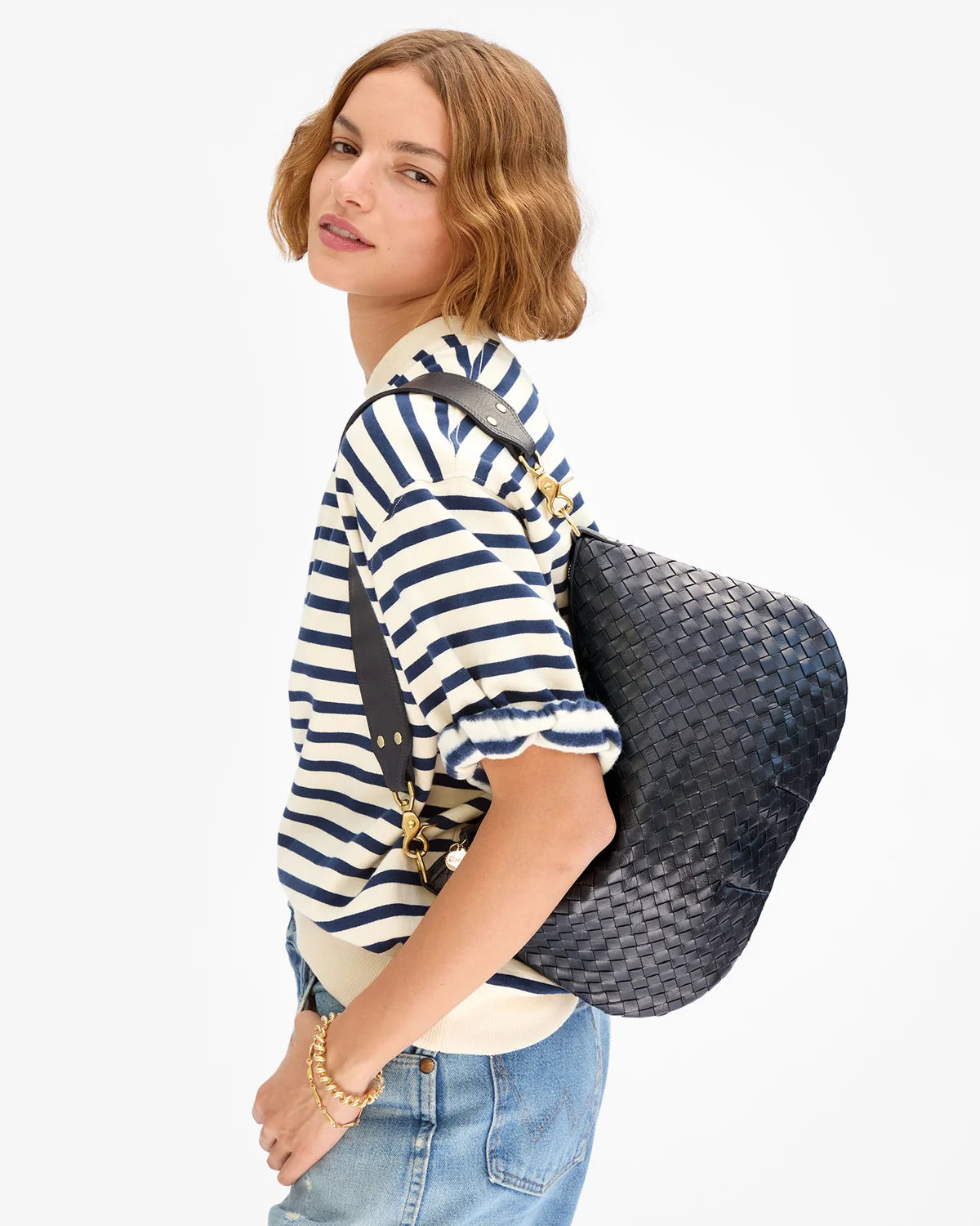 Moyen Messenger in Twilight Navy Diagonal Woven