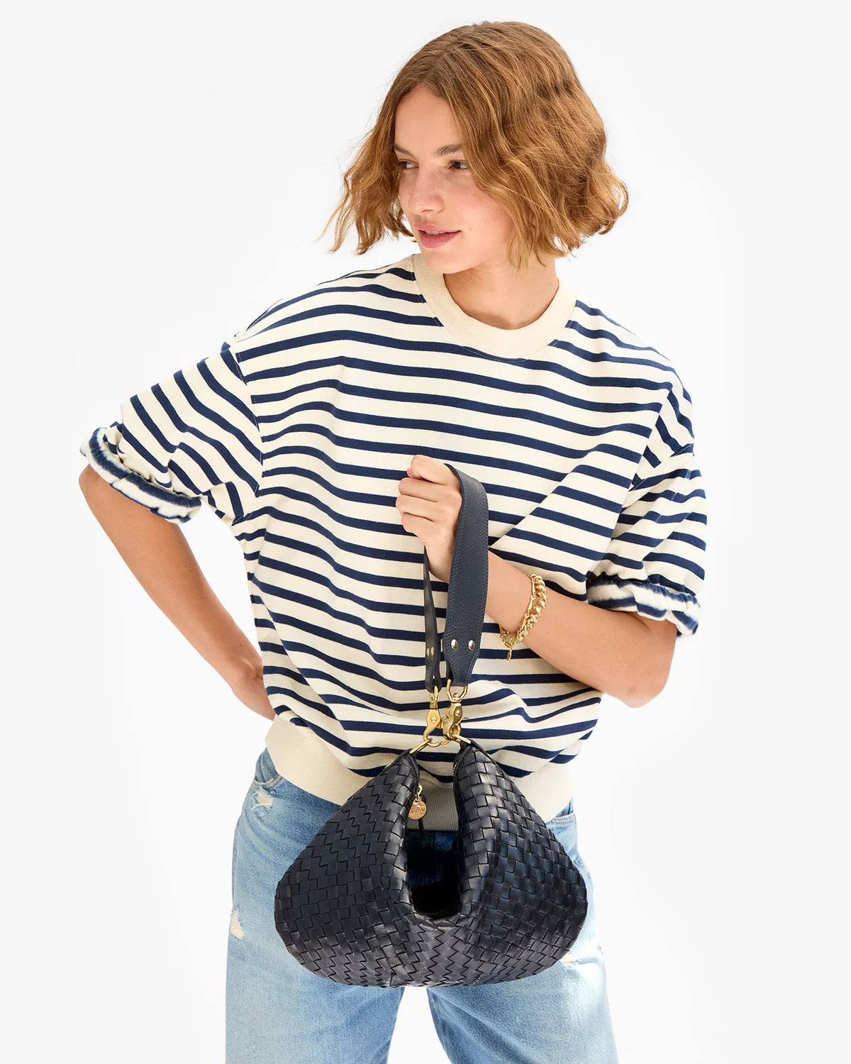 Moyen Messenger in Twilight Navy Diagonal Woven