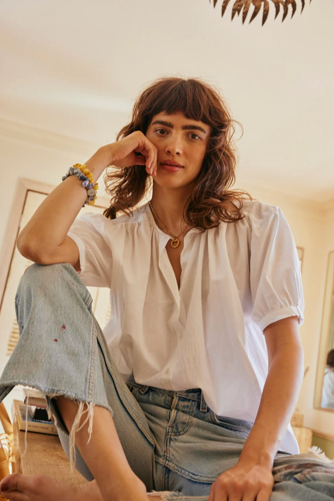Violet Top in White Flat Cotton