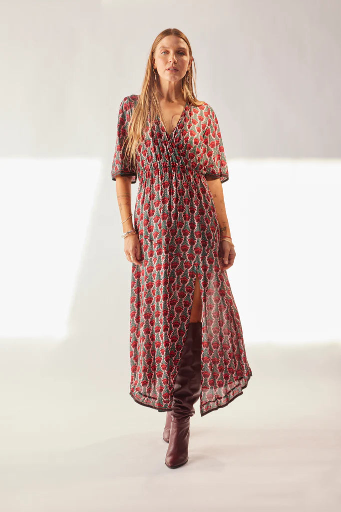 Coco Maxi Dress in Tulip Print Venetian Red