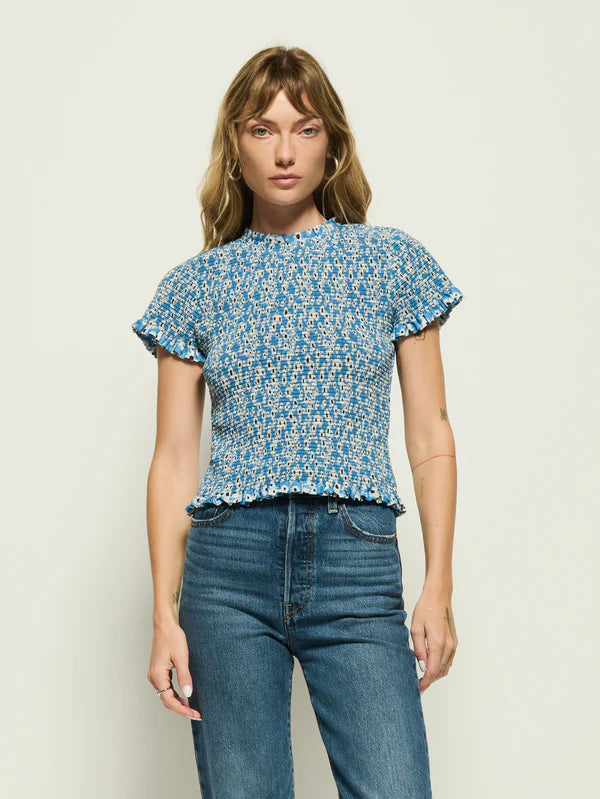 Evie Smocked Top in Blue Hazy Daisy
