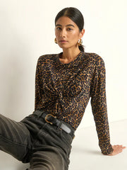 Marion Twist Front Tee in Winter Leopard - l