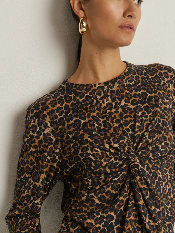 Marion Twist Front Tee in Winter Leopard