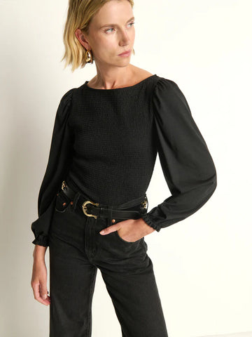 Aidan Smocked Top in Jet Black