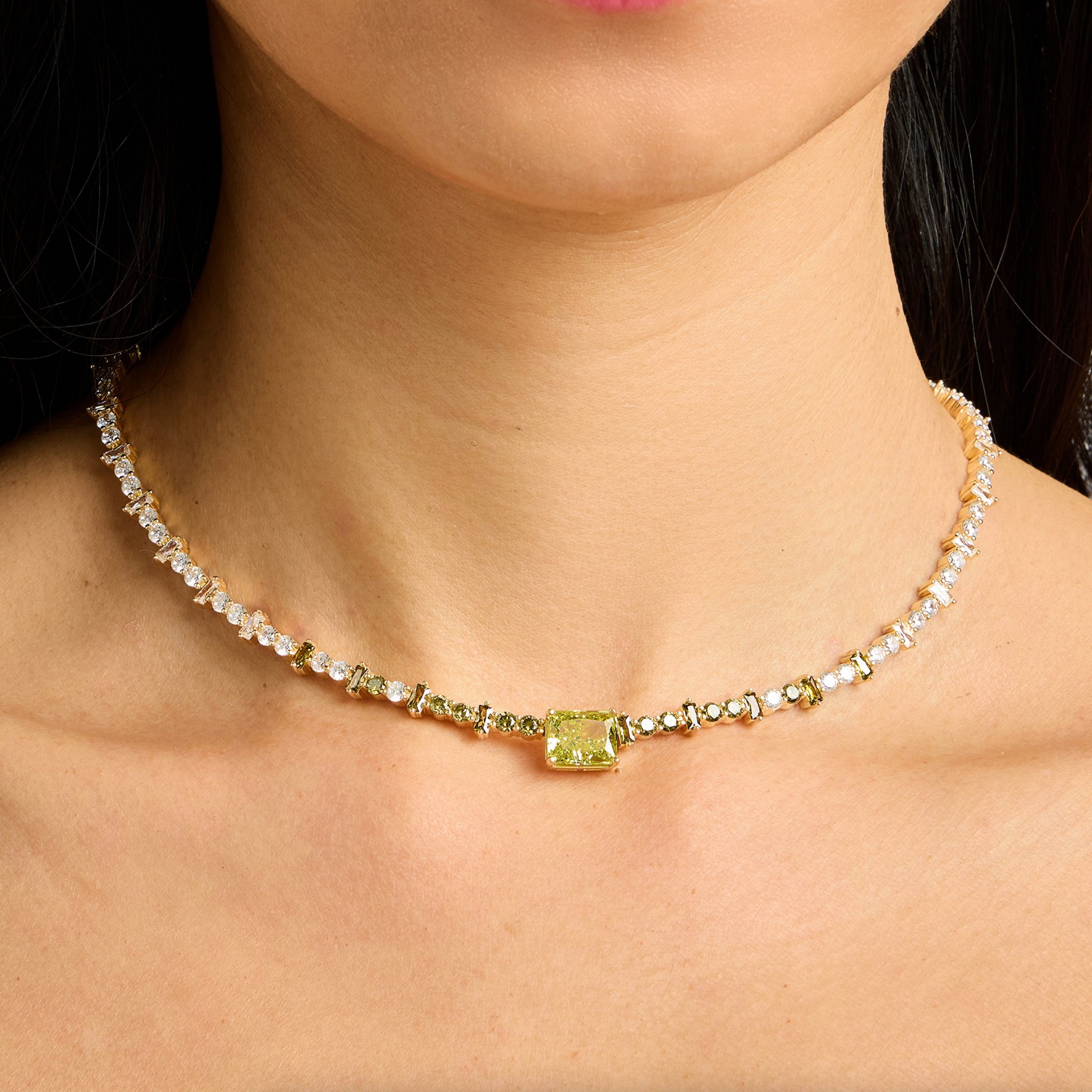 Milo Tennis Necklace in Gold and Peridot Crystals