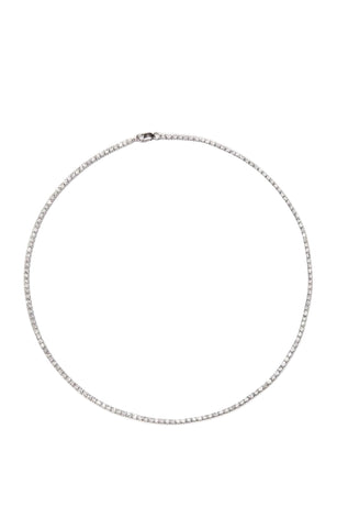Tish Tennis Necklace in White Rhodium and Clear Crystals