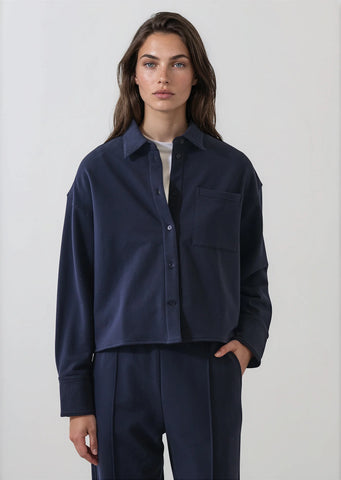 Brushed French Terry Boxy Shirt in Dark Navy
