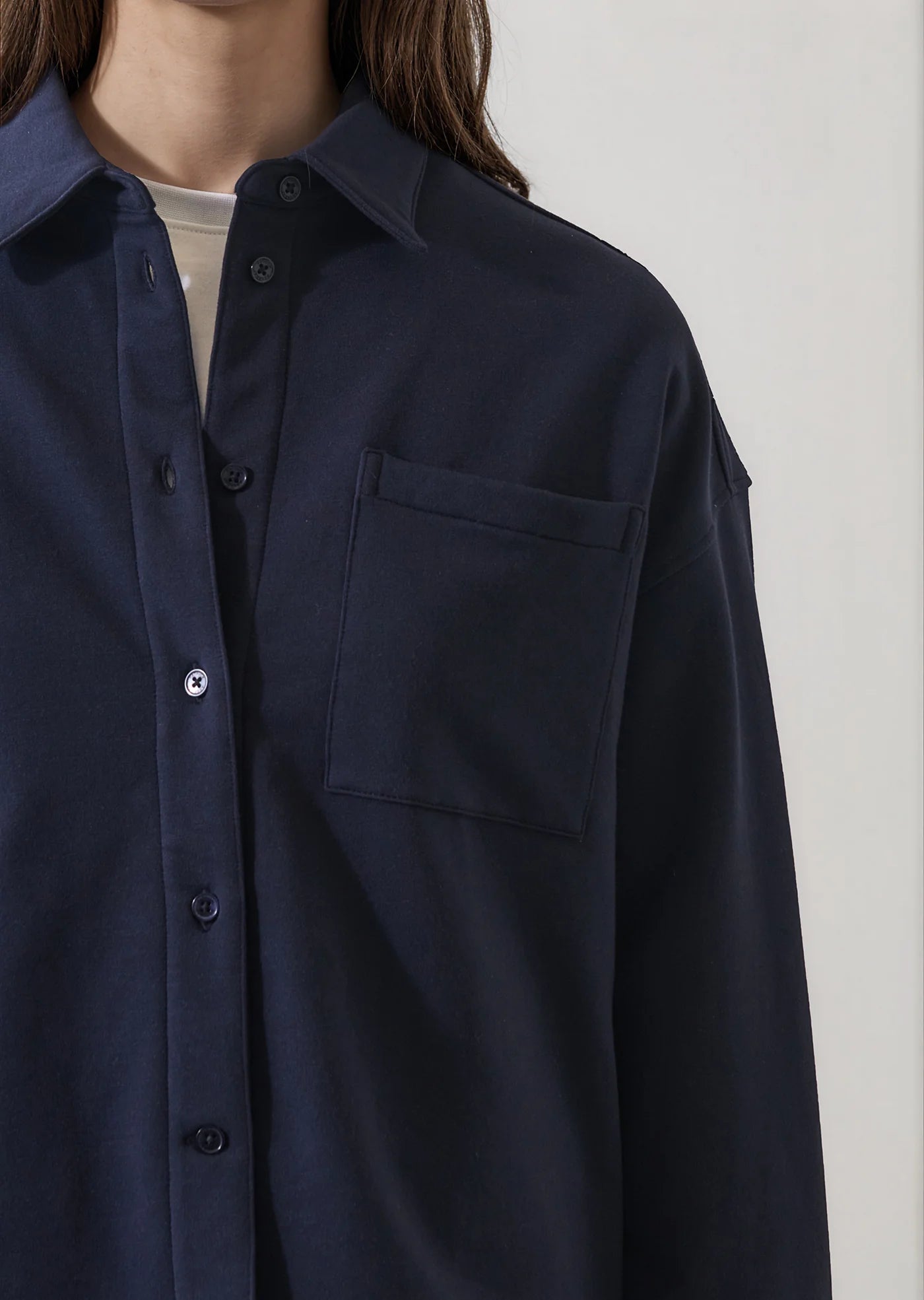 Brushed French Terry Boxy Shirt in Dark Navy