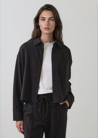 Brushed French Terry Boxy Shirt in Molasses