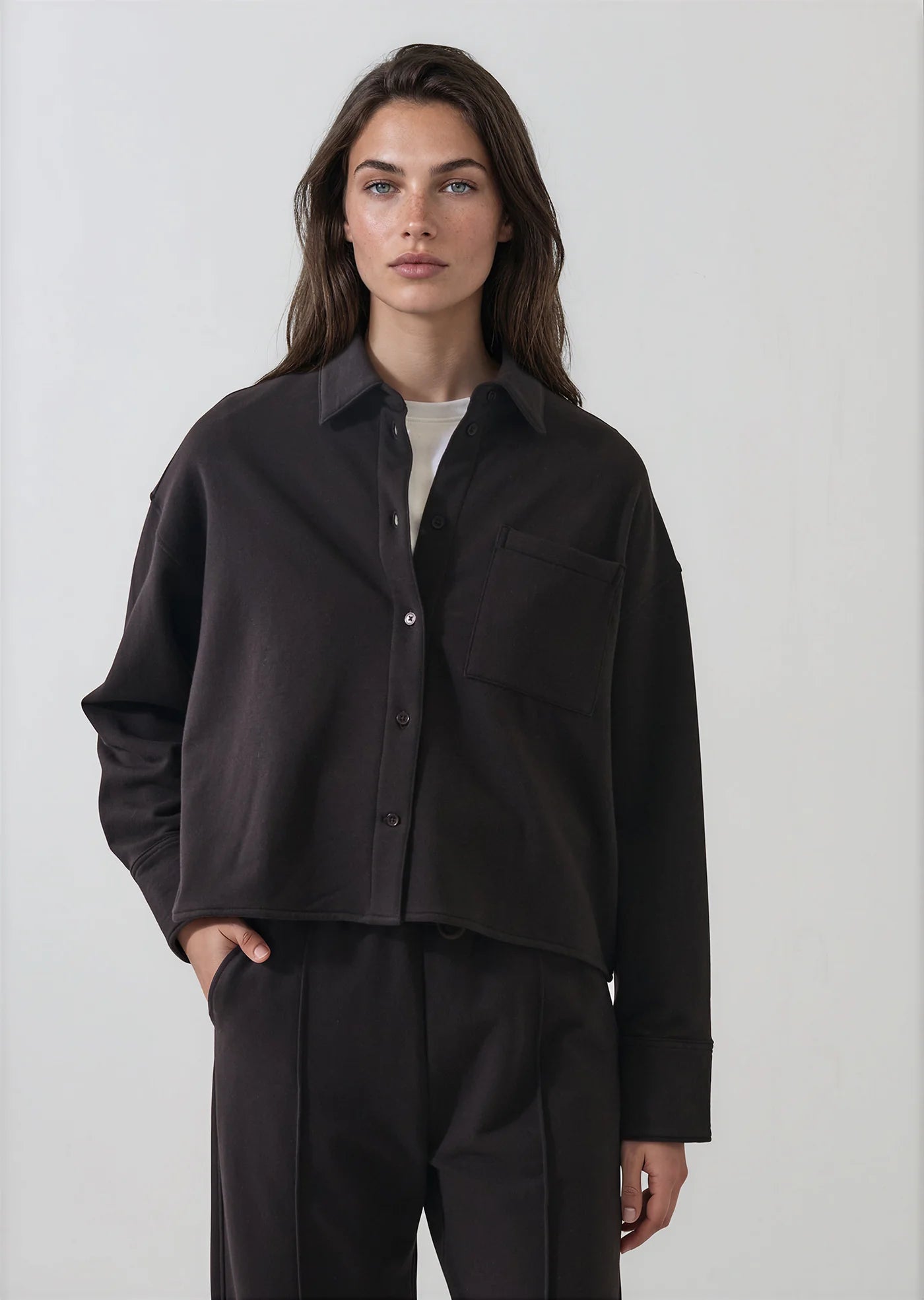 Brushed French Terry Boxy Shirt in Molasses