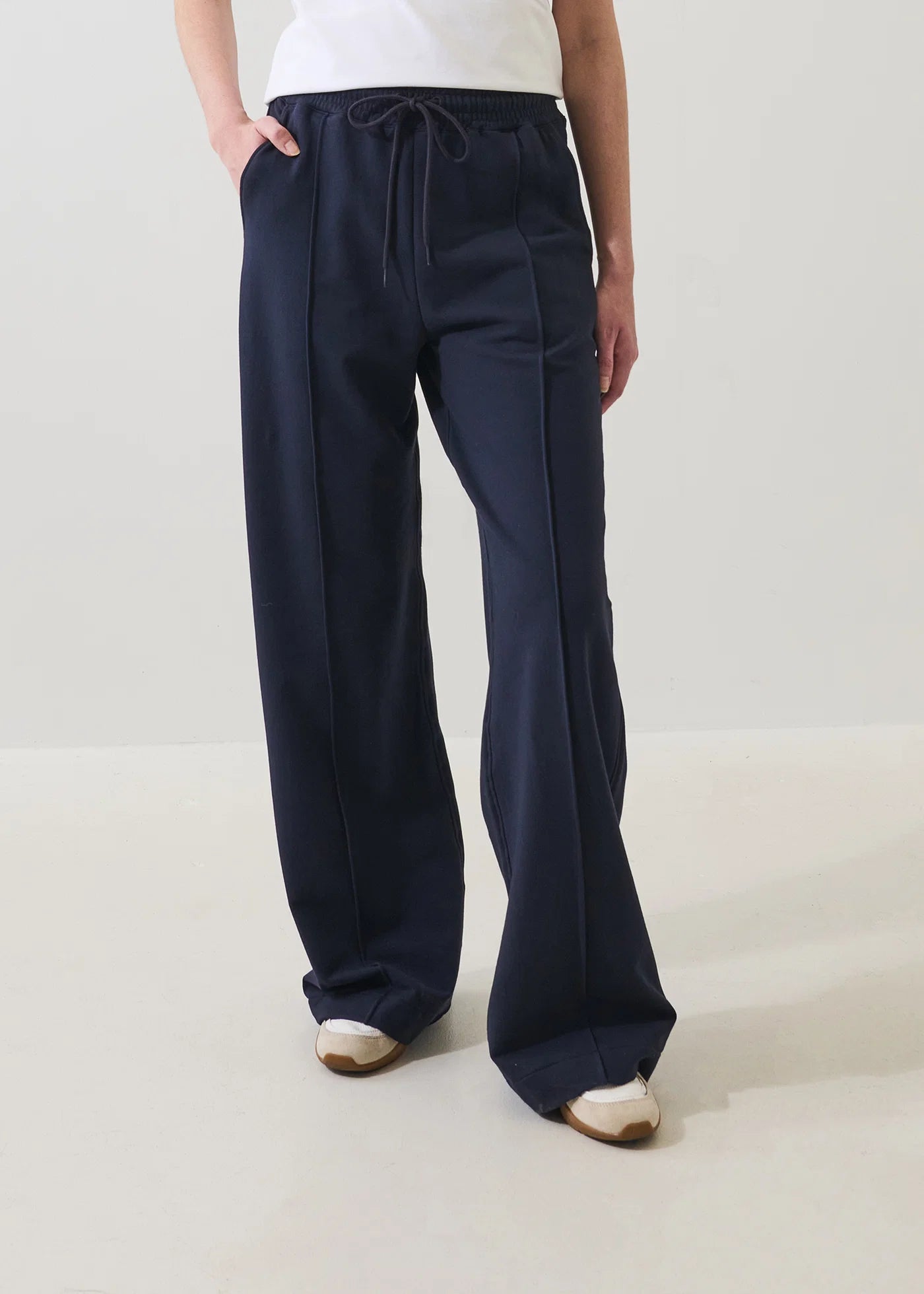 Brushed French Terry Wide Leg Pant in Dark Navy