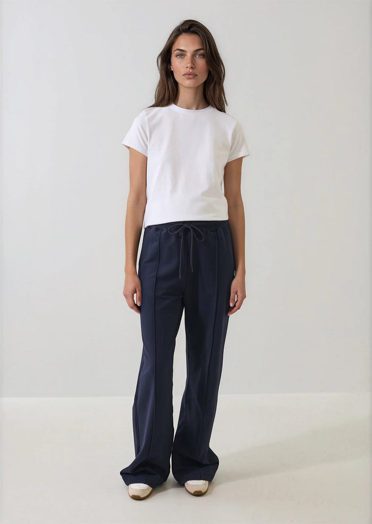 Brushed French Terry Wide Leg Pant in Dark Navy