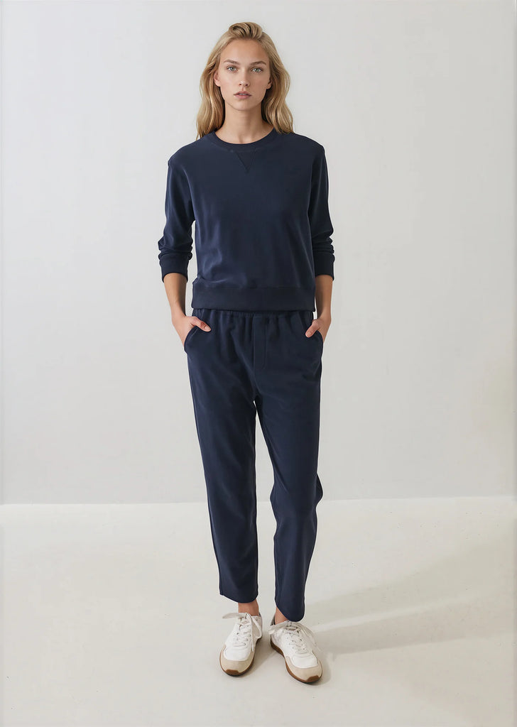 Brushed Pima Cotton Cropped Sweatshirt in Dark Navy