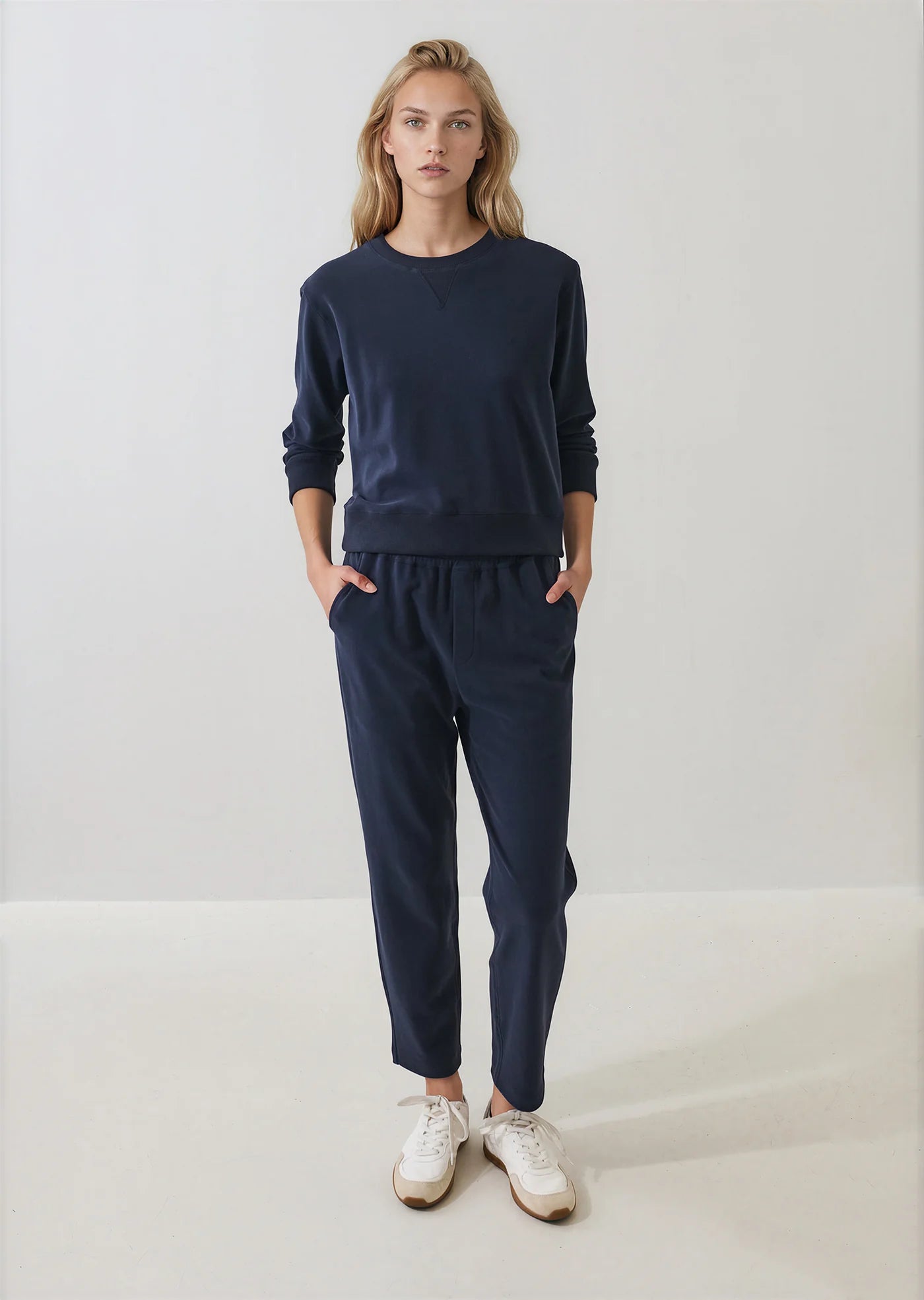 Brushed Pima Cotton Cropped Sweatshirt in Dark Navy