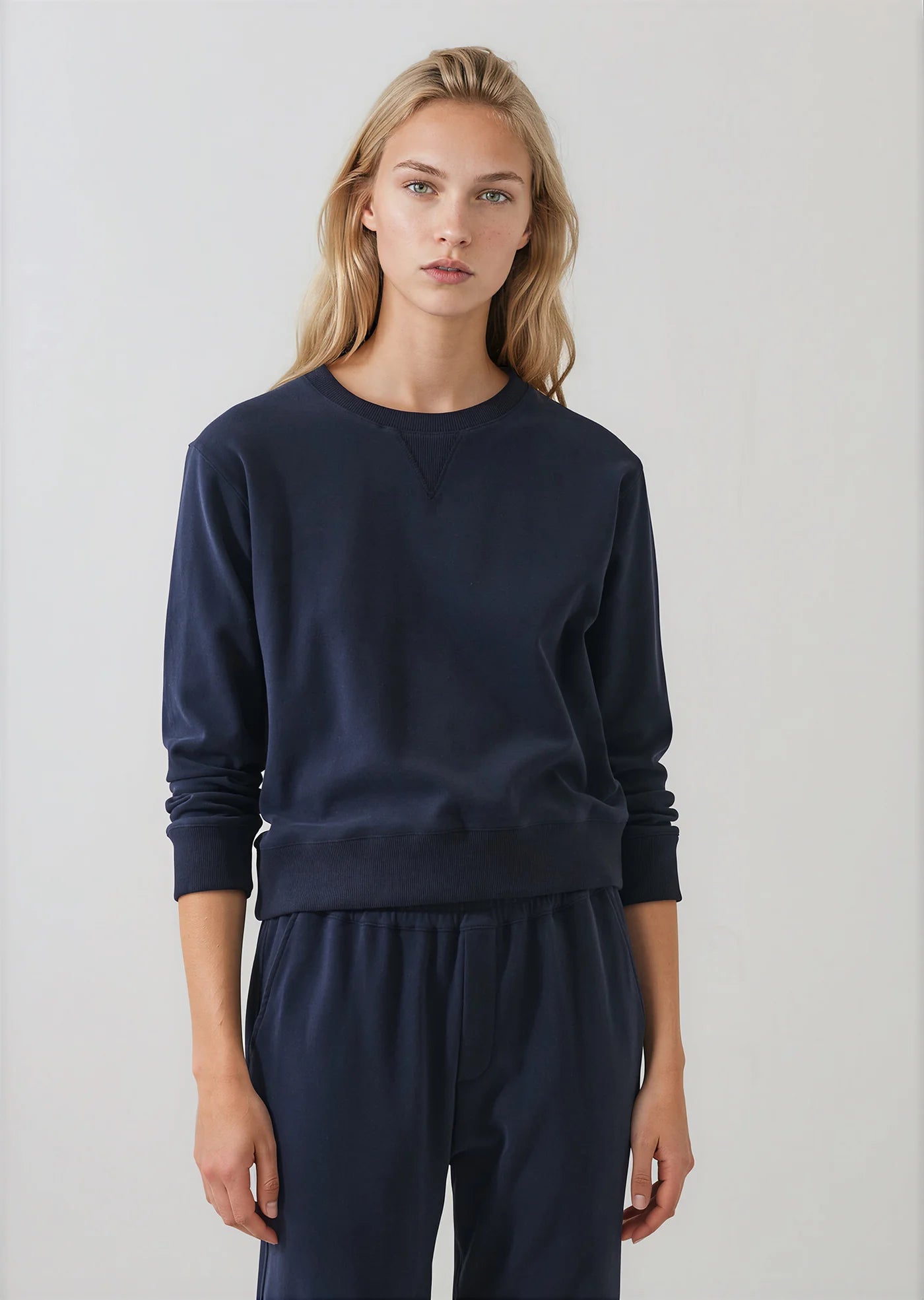 Brushed Pima Cotton Cropped Sweatshirt in Dark Navy
