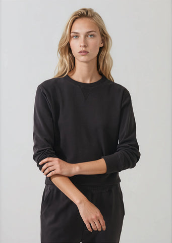 Brushed Pima Cotton Cropped Sweatshirt in Molasses