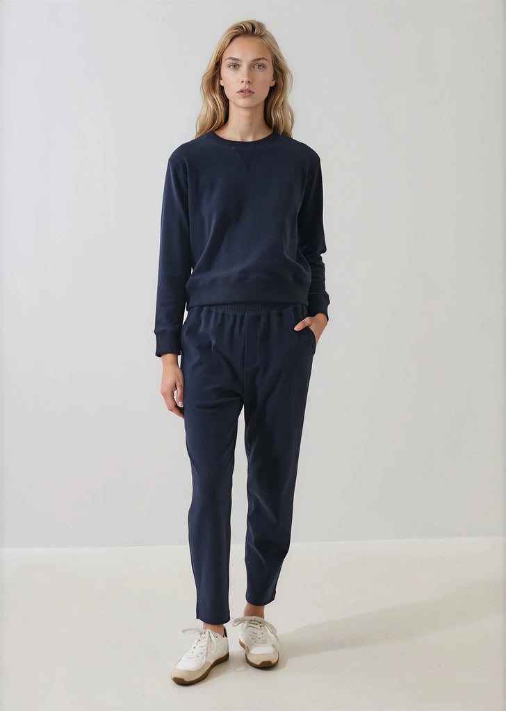 Brushed Pima Cotton Tapered Pant in Dark Navy