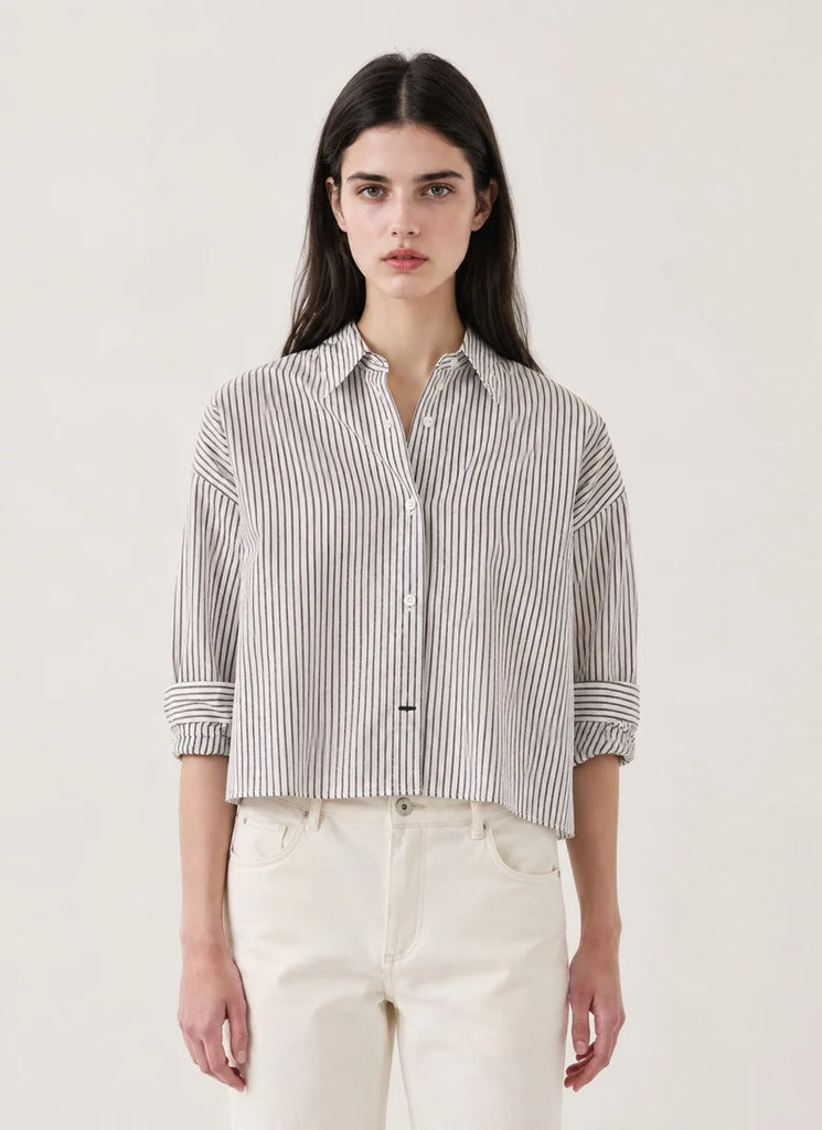 Cotton Stripe Boxy Shirt in Rosewood