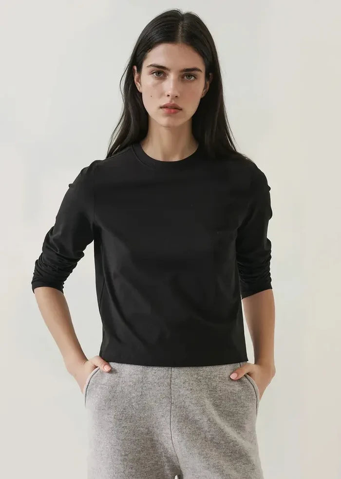 Iconic Pima Cotton Stretch Long Sleeve Baby Tee in Black