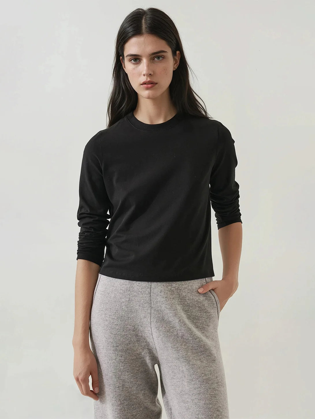Iconic Pima Cotton Stretch Long Sleeve Baby Tee in Black