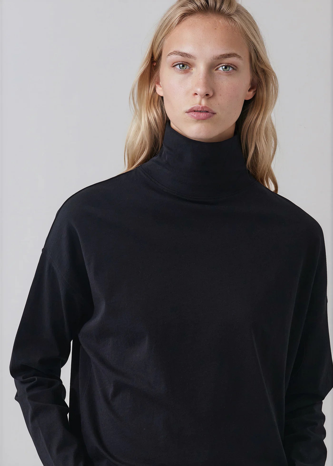 Organic Pima Cotton Oversized Turtleneck in Black