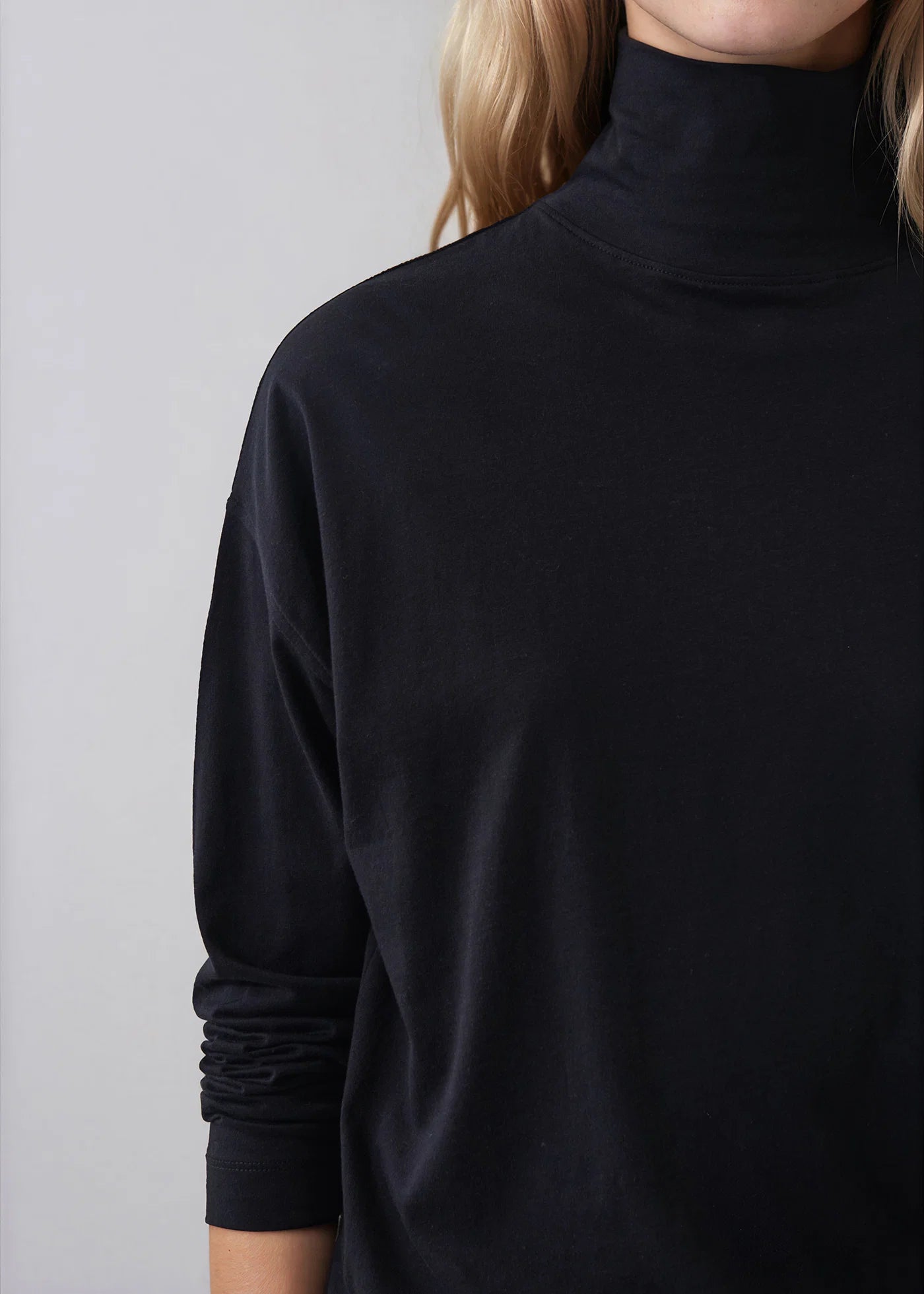 Organic Pima Cotton Oversized Turtleneck in Black
