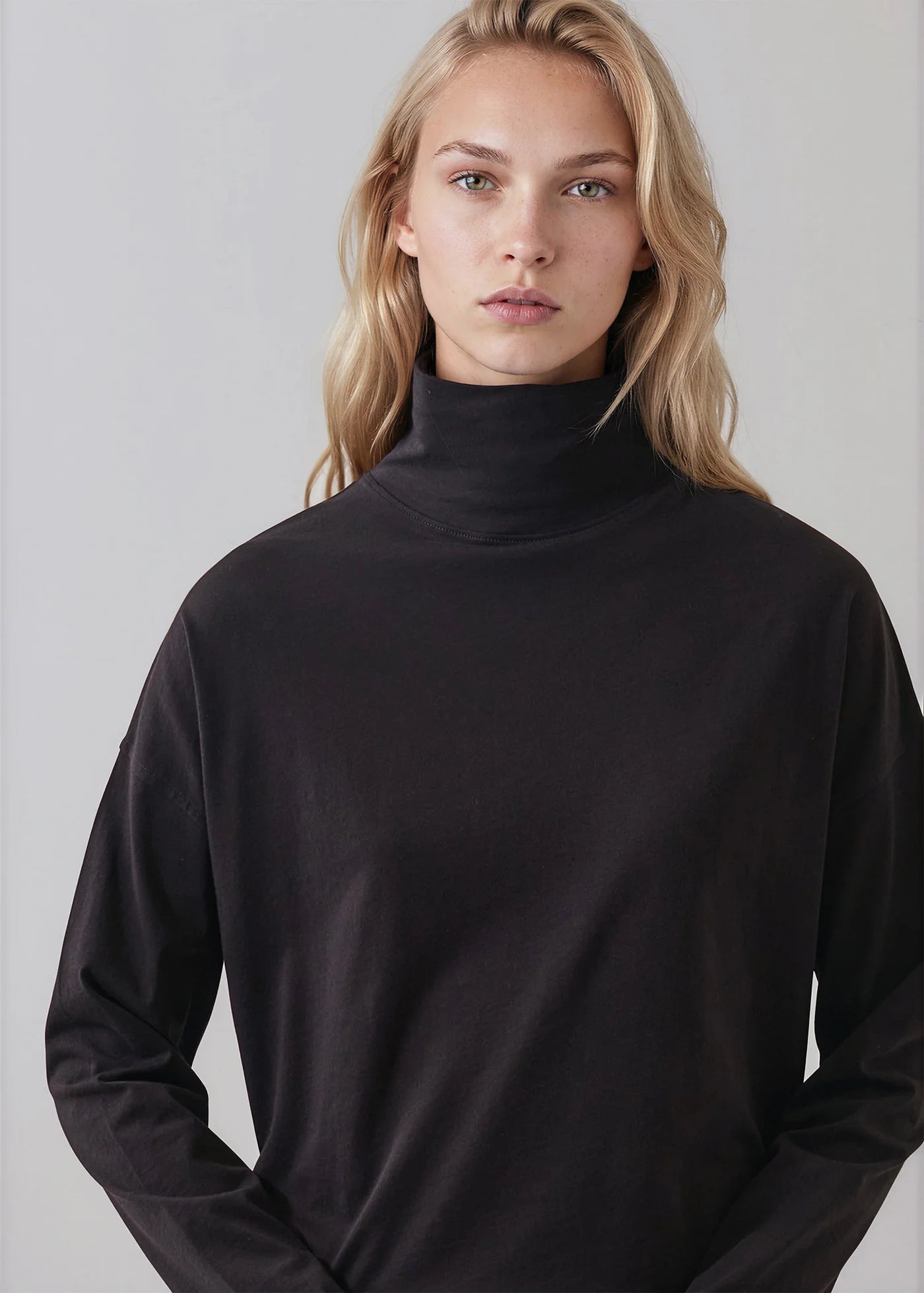Organic Pima Cotton Oversized Turtleneck in Molasses
