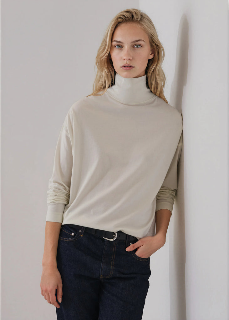 Organic Pima Cotton Oversized Turtleneck in Vanilla