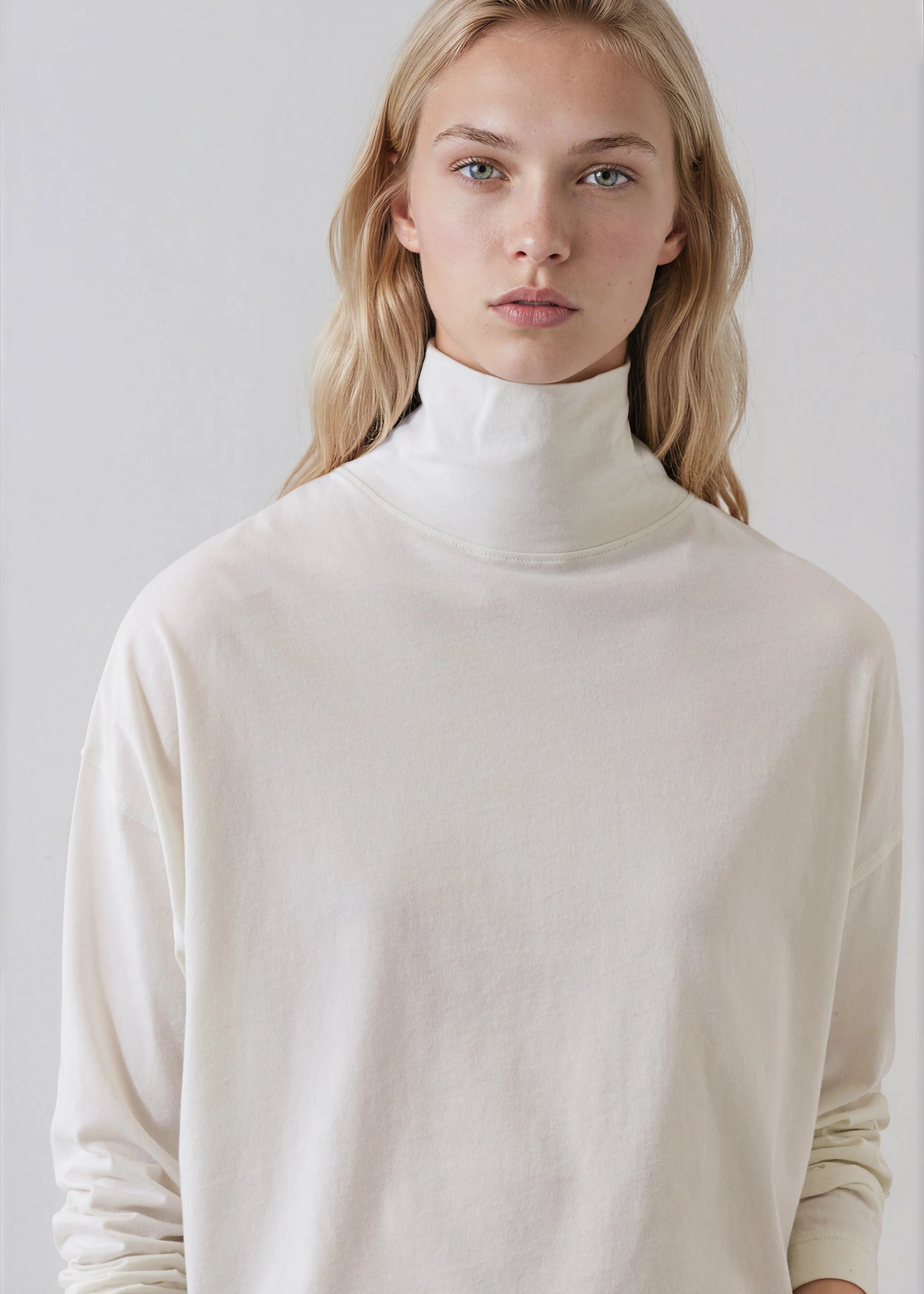 Organic Pima Cotton Oversized Turtleneck in Vanilla
