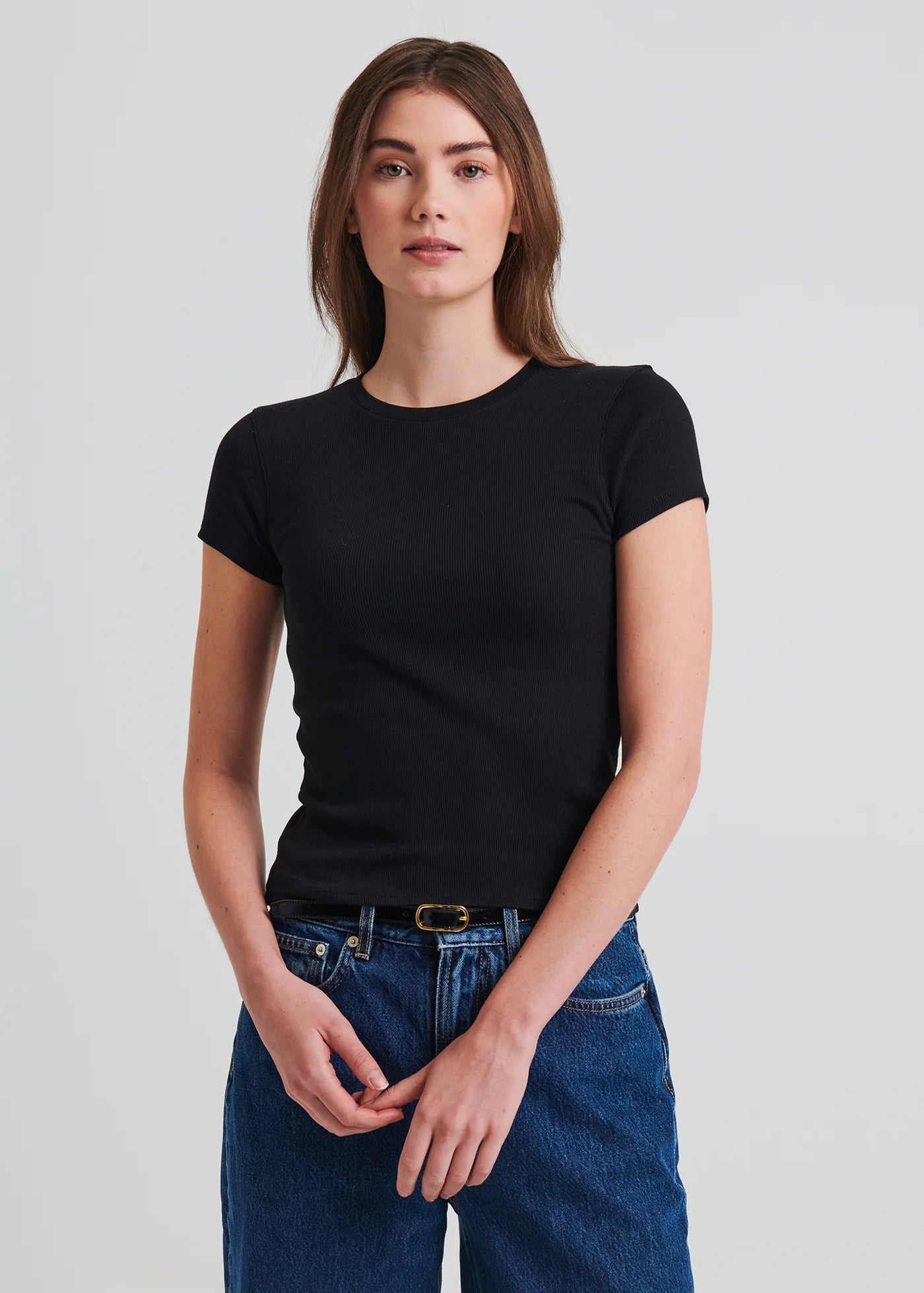 Pima Cotton Stretch Ribbed Baby T-Shirt in Black