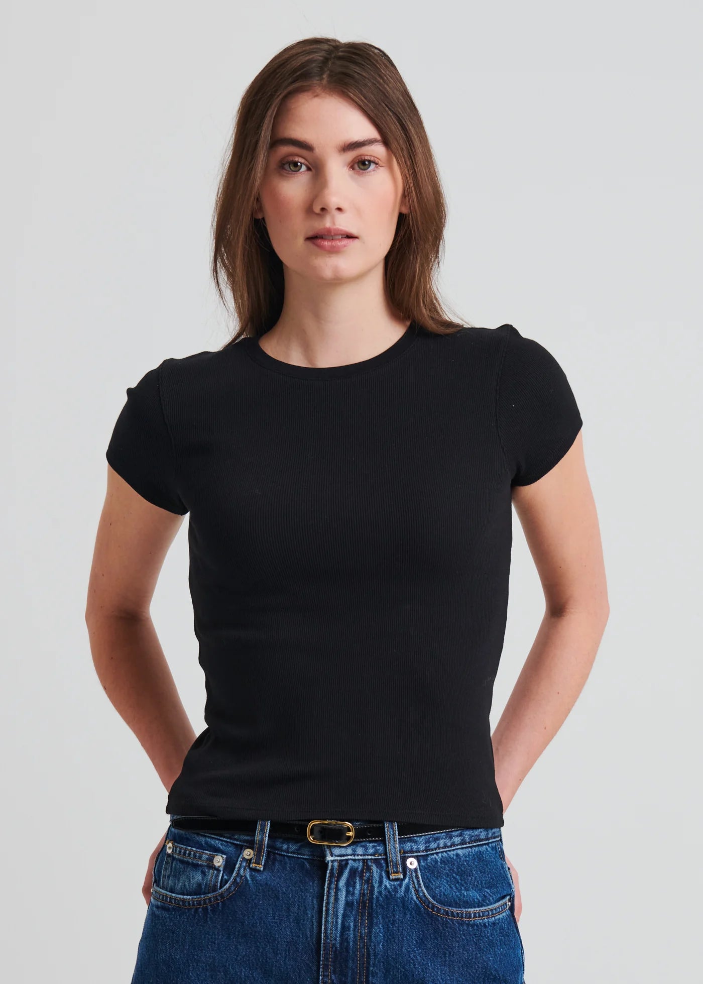 Pima Cotton Stretch Ribbed Baby T-Shirt in Black