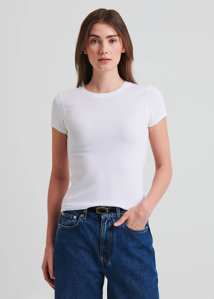 Pima Cotton Stretch Ribbed Baby T-Shirt in White