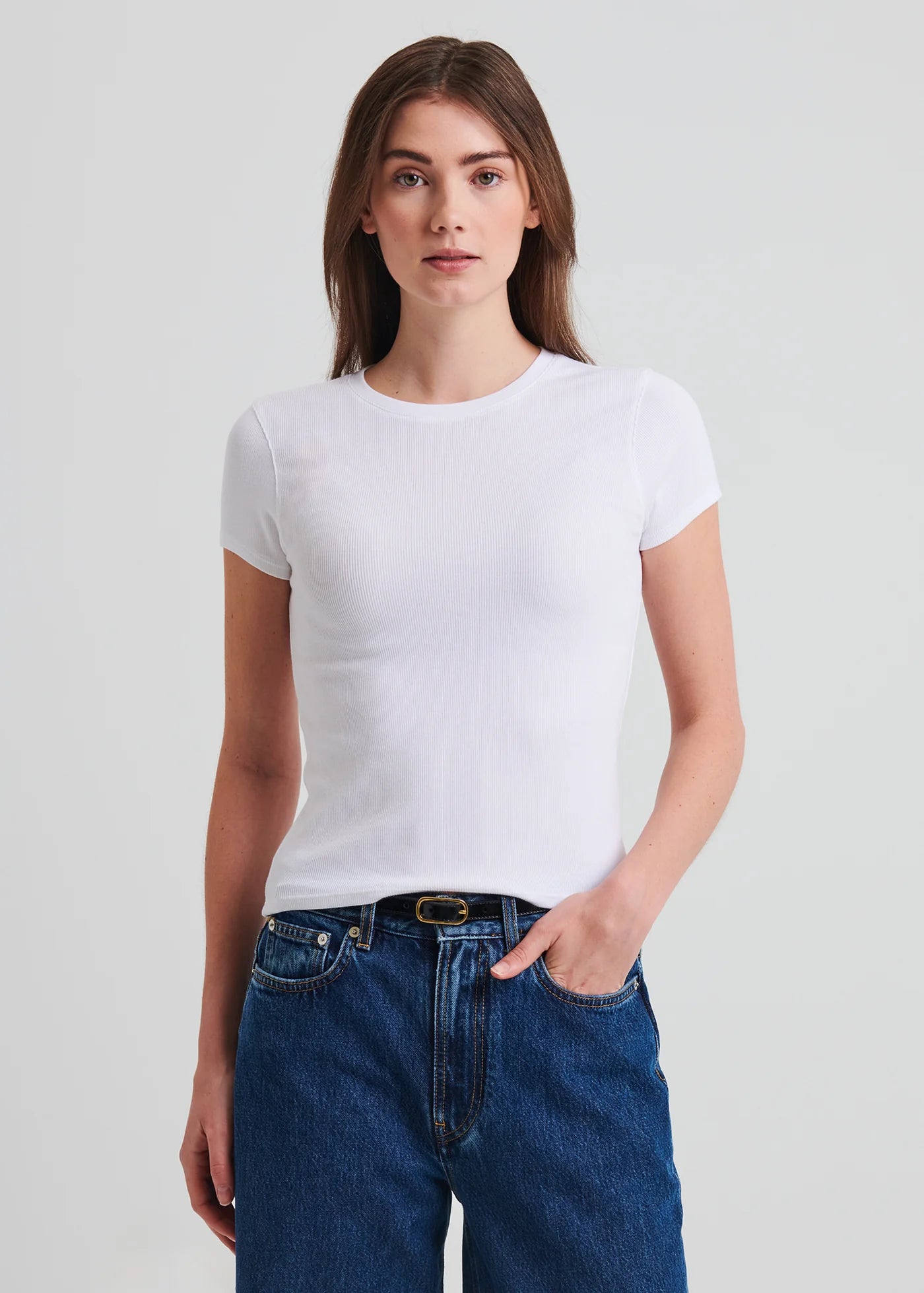Pima Cotton Stretch Ribbed Baby T-Shirt in White