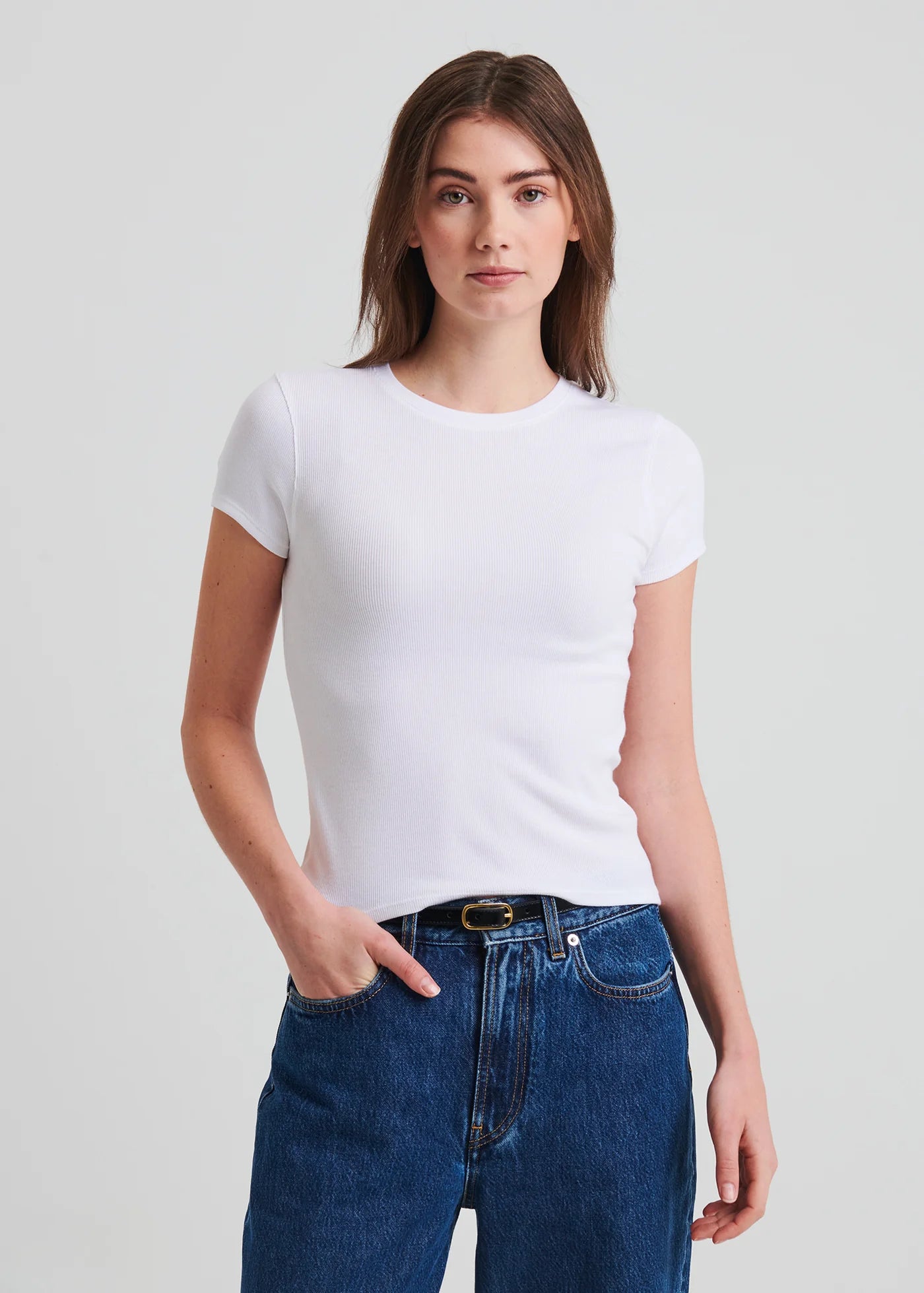 Pima Cotton Stretch Ribbed Baby T-Shirt in White