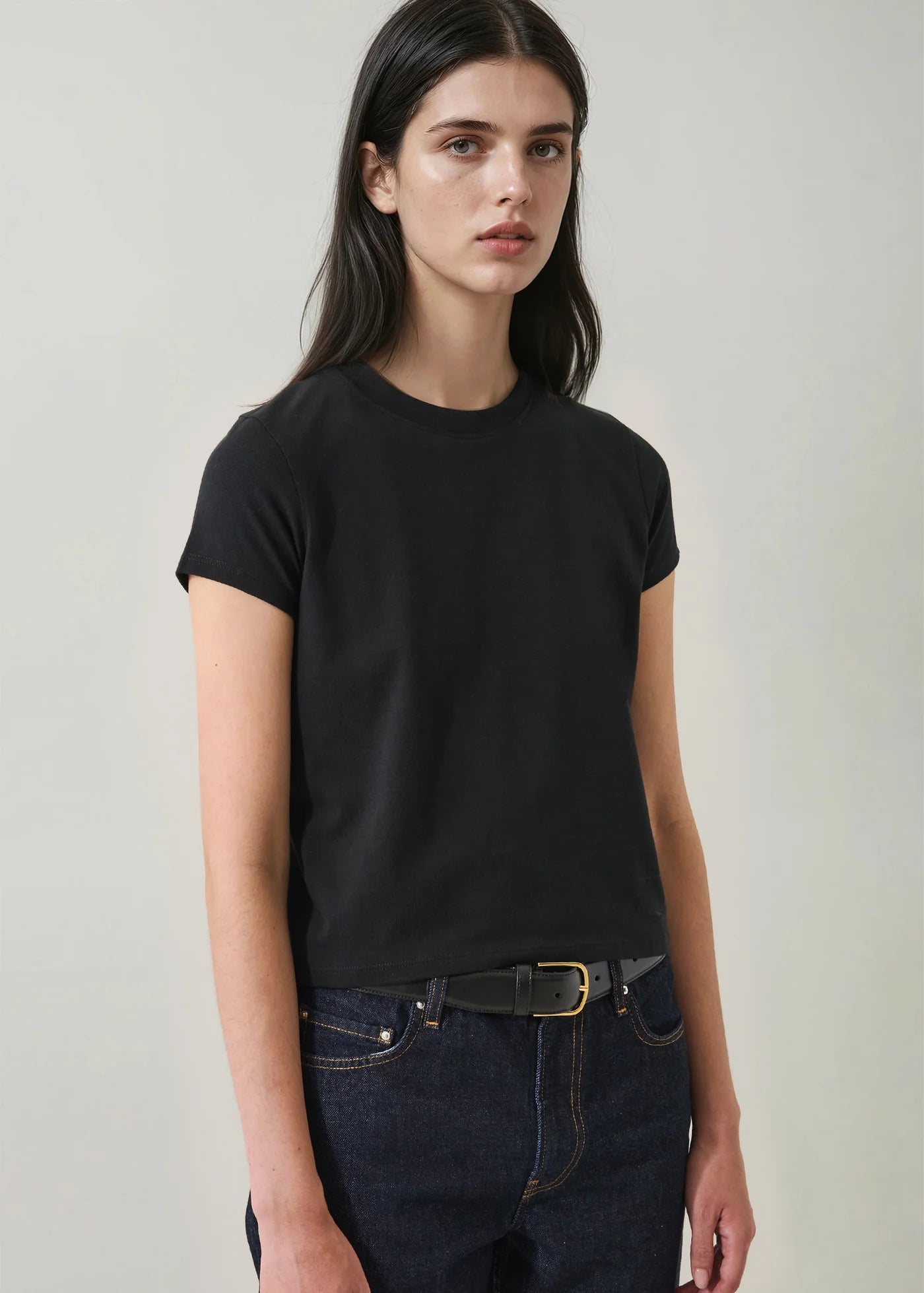 Pima Stretch Short Sleeve Baby Tee in Black