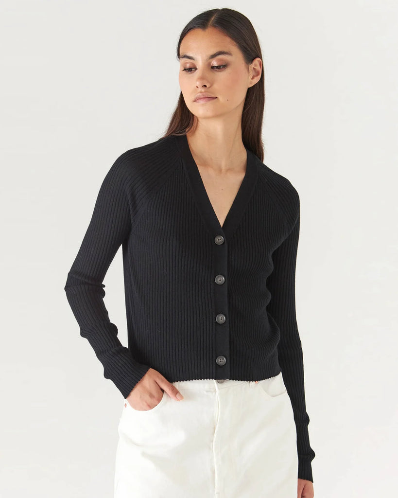 Cotton Cupro Ribbed Cardigan in Black