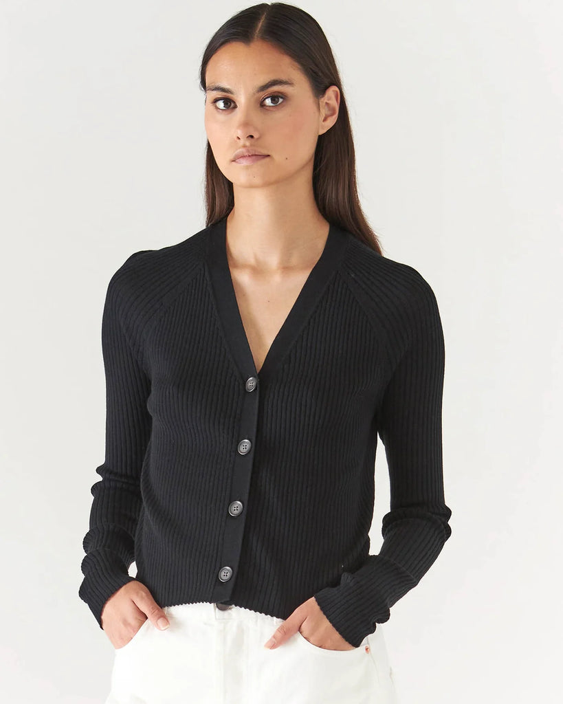 Cotton Cupro Ribbed Cardigan in Black