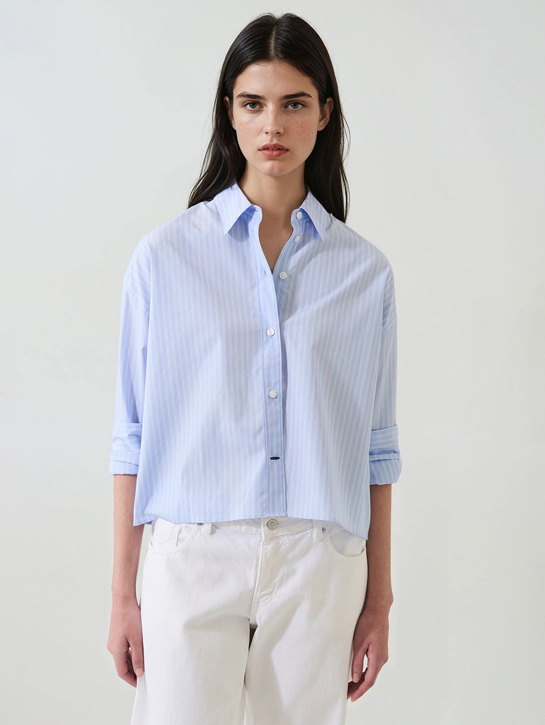Cotton Stripe Boxy Shirt in Pale Sky